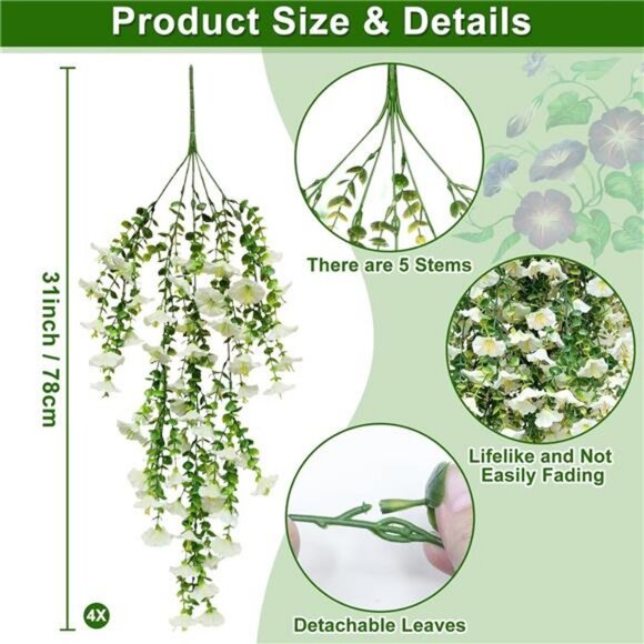 4PCS Artificial Fake Hanging Flowers Plants for Outdoors, Summer Faux Petunias - Picture 2 of 7